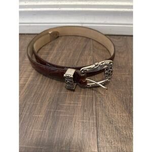 Brighton Sz S Light Brown Reptile Leather Belt w/ Silver Tone Buckle Vtg 1995